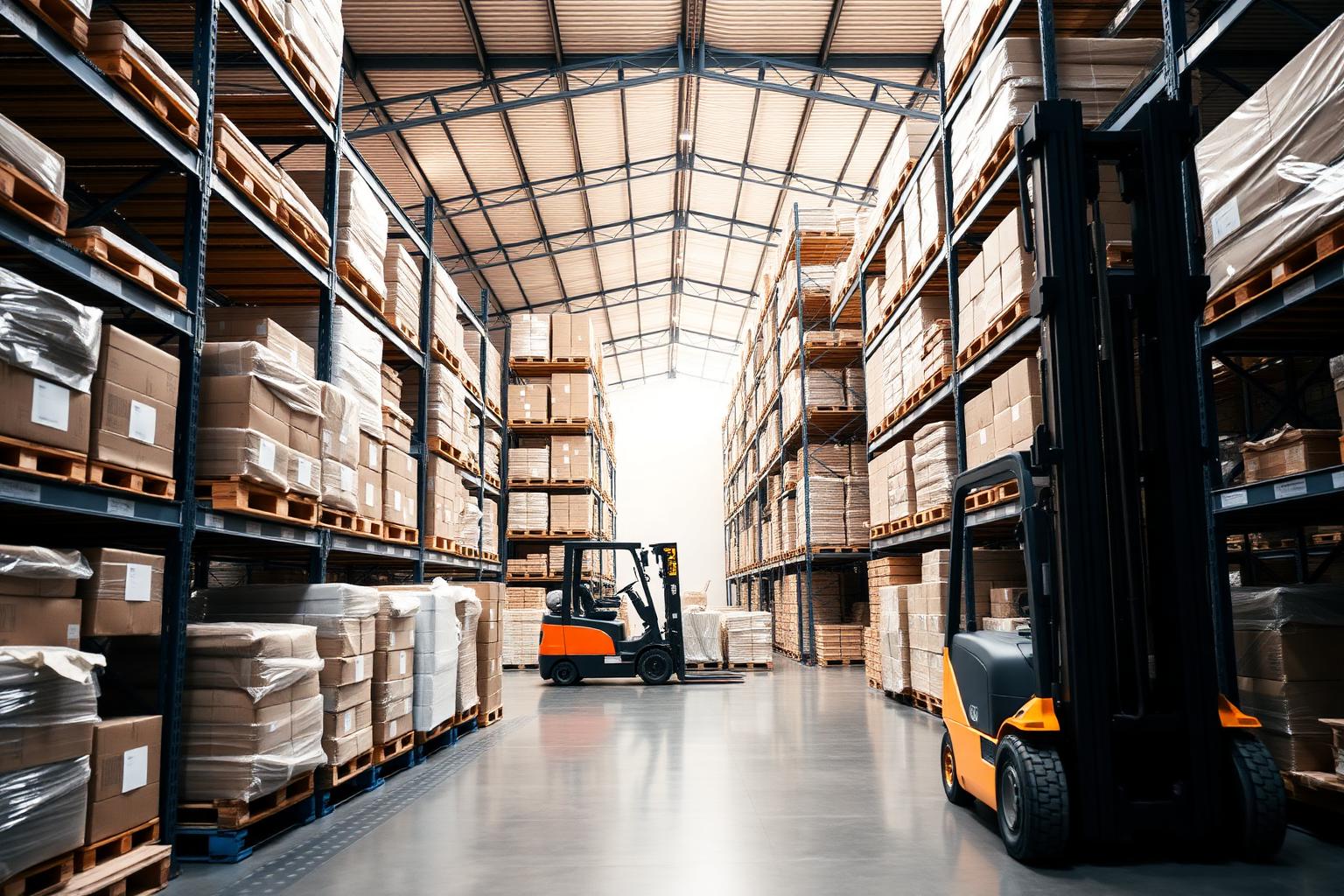Modern distribution warehouse with palletised goods